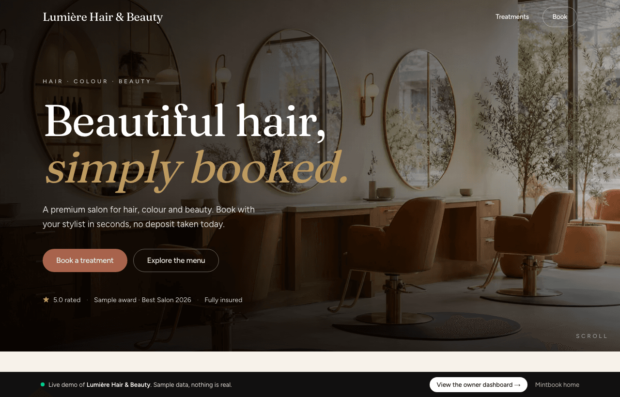 An example live landing page